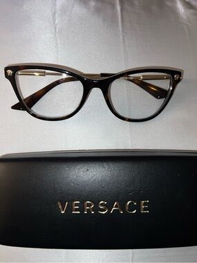 Versace Women’s Tortoiseshell Cat-Eye Glasses with Gold Accents